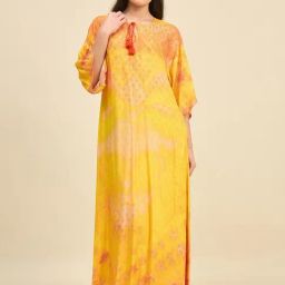 The Kaftan Company Yellow Regular Fit Printed Night Dress-image-15