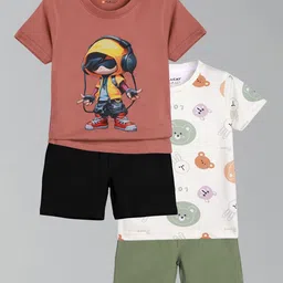 HELLCAT Boys Pack Of 2 Printed Round Neck T-Shirts With Shorts-image-94
