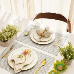 Pure Home and Living Blue & Off White Cotton Geometric Placemats - Set of 2-35