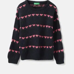 United Colors of Benetton Girls Navy & Pink Self Design Full Sleeves Sweater-18