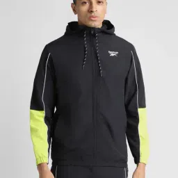 Reebok Black Regular Fit Colour Block Sports Hoodie-image-0