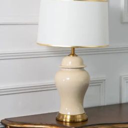 Whispering Homes Beige Closetmix Ceramic Table Lamp With White Shade-14