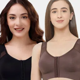 Soie Black & Brown Full Coverage Non-Wired Front Open Bra - Pack of 2 image 1