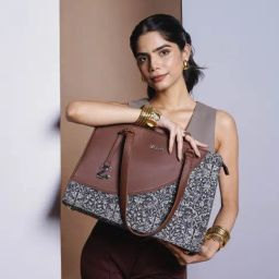 ZOUK Lattice Lace Printed Tote Handbag-4
