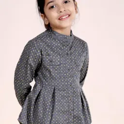 Kiddopanti Girls Grey Full Sleeves Printed Top With Pleated Bottom-image-41