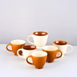 BlackCarrot Brown & White Stoneware Tea Cup - Set of 6 (180 ml)-19