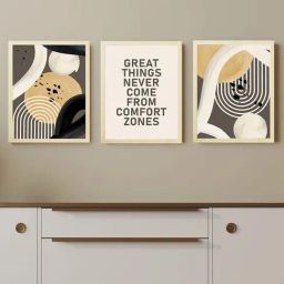 Art Street Beige & Grey Motivational Quotes Greate Things Never Come Art Prints - Set of 3-48