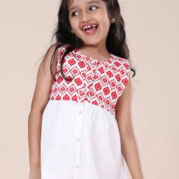 Kiddopanti Girls Red & Yellow Sleeveless Reversible Printed Top-picture-1