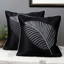 MFD HOME Furnishing Black Satin Cushion Cover - Set of 2-image-64