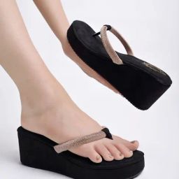 Shoetopia Women's Rose Gold Thong Wedges-image-18