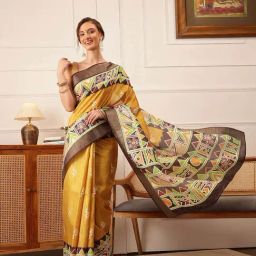Silk Land Yellow Silk Printed Saree With Unstitched Blouse-image-37