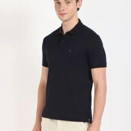 TOMMY HILFIGER Blue Solid Regular Fit Cotton Polo T-Shirt-image-23