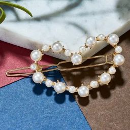OOMPH Gold Tone Heart Shape Pearl Fashion Hair Clip-image-25