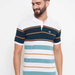 Duke White Regular fit Stripes Polo T-Shirt-image-82