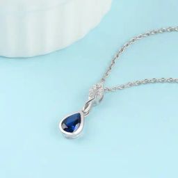 Ornate Jewels 925 Silver 0.8 Carat Blue Sapphire Solitaire Necklace for Women-image-2