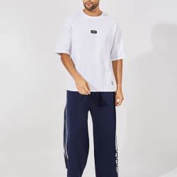 Styli White & Navy Relaxed Fit Printed Oversized T-Shirt & Trackpants Set-picture-5