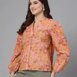 QOMN Yellow Cotton Printed Top-image-82