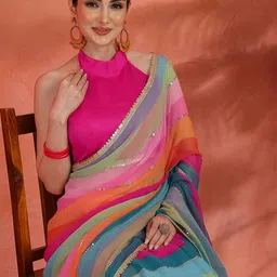 Sangria Striped With Embellished Saree With Unstitched Blouse-image-46