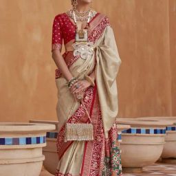 Elora Beige & Red Woven Saree With Unstitched Blouse-picture-25
