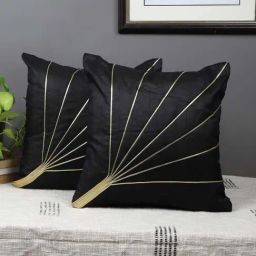 MFD HOME Furnishing Black Polyester Cushion Cover - Set of 2-image-81