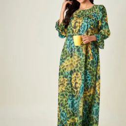 The Kaftan Company Green Modal Regular Fit Animal Print SleepwearRobes-image-10