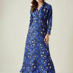 The Kaftan Company Blue Floral Print Night Dress-picture-43