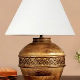Kapoor Lamp Shades Brown & White Wood Cromwell Large Carved Table Lamp-21