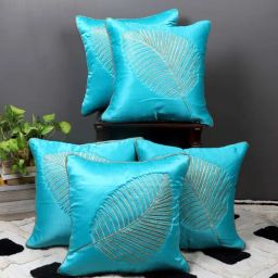 MFD HOME Furnishing Sea Green Satin Cushion Cover - Set of 5-image-75