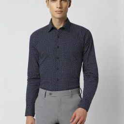 Van Heusen Navy Cotton Slim Fit Printed Shirt-image-52