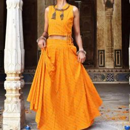 Okhai Yellow Pure Cotton Ikkat Wrap Top & Skirt Set-image-45