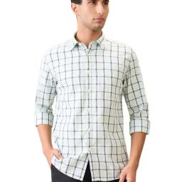 Parx Green Cotton Slim Fit Chequered Casual Shirt-picture-44