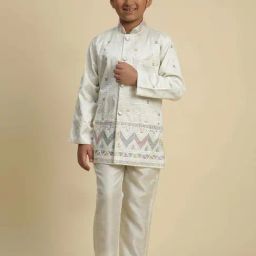 Pro-Ethic Style Developer Boys White Sequence Full Sleeves Indowestern Sets-image-3