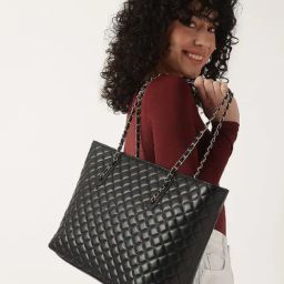 Fastrack CL7 Black Quilted Large Laptop Tote Handbag-image-25