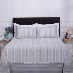 Shahenaz Grey 120 TC Cotton Gayatri Luxury Double Bedsheet with 2 Pillow Covers-image-89
