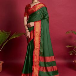 SILKWEAR Ethnic Motifs Zari Silk Cotton Ikat Saree-24