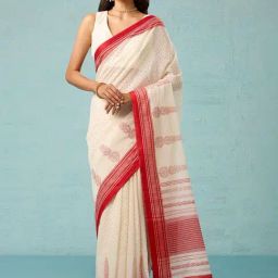 Taneira Off-White Cotton Printed Saree With Unstitched Blouse-image-20