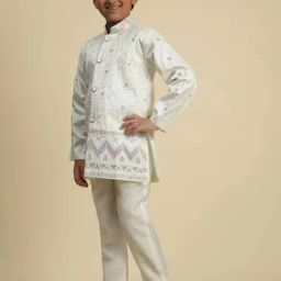 Pro-Ethic Style Developer Boys White Sequence Full Sleeves Indowestern Sets image 3