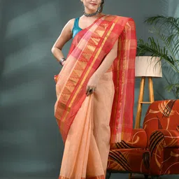 DESH BIDESH Striped Zari Pure Cotton Taant Saree-picture-49
