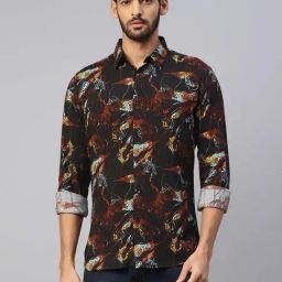 Don Vino Black Slim Fit Printed Shirt-0