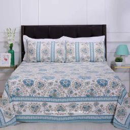 Shahenaz Blue 120 TC Cotton Gayatri Gaon Dalilah Luxury Double Bedsheet with 2 Pillow Covers-image-51