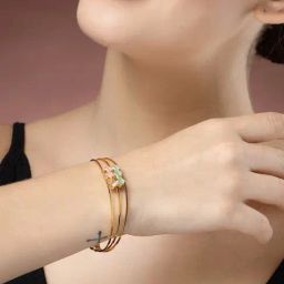 NVR Women's Gold-Plated CZ Stone-Studded Cuff Bracelet-11