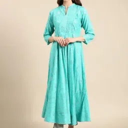 SHOWOFF Sea Green Cotton Embellished Kurta-image-49