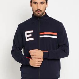 EDRIO Navy Blue Relaxed Fit Printed Jacket-image-60
