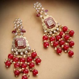 Priyaasi Gold-Plated Stones Studded Meenakari with Beads Maroon Color Dangler Earrings-17