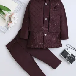 Fourfolds Kids Wine Embroidery Three Piece Suit Set-picture-36