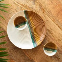 ExclusiveLane Zen Garden Brown & Green Ceramic Hand Glazed 3Pcs Dinner Set-picture-31