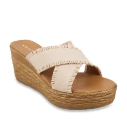 Mochi Women's Beige Cross Strap Wedges-picture-9
