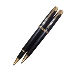 PREMEC Roller & Ball Pen Set Brass Matt Black with Gold Plated Cap, PRBGSET-2700-29