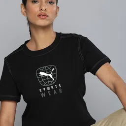 Puma Women BETTER SPORTSWEAR Brand Logo Printed Pure Cotton T-shirt-image-97