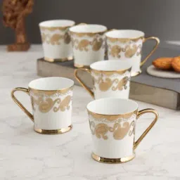 Clay Craft White & Golden Ceramic Cup (0.18 L) - Set of 6-13